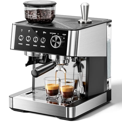 Kismile Espresso Machines with Grinder,15 Bar Professional Espresso Maker with Removable Water Tank,Milk Frother Steam Wand for Latte&Cappuccino,Ideal for Home/Office(BLACK)