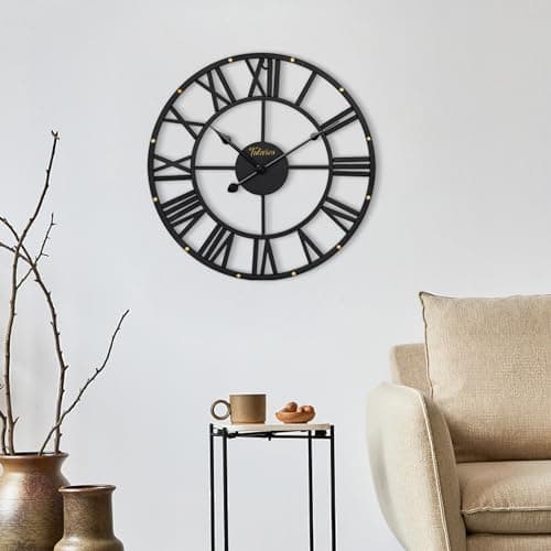 Tulivios Black 16 inch Wall Clock for Living Room Decor,Metal Modern Roman Numeral Clock DIY Without Second Hand, Indoor Outdoor Battery Operated for Bedroom, Kitchen, Office Decor 6