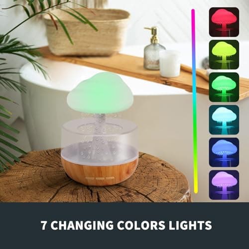 Weljoy Zen Raining Cloud Night Light Aromatherapy Essential Oil Diffuser Micro Humidifier Desk Fountain Bedside Sleeping Relaxing Mood Water Drop Sound (White) (White) 5