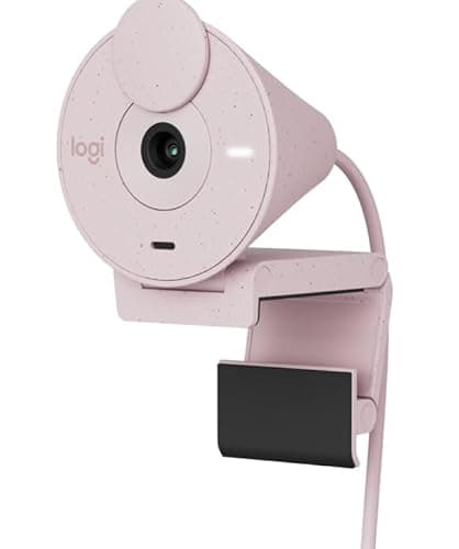 Logitech Brio 300 Full HD Webcam with Privacy Shutter, Noise Reduction Microphone, USB-C - Auto Light Correction - Rose (Renewed)