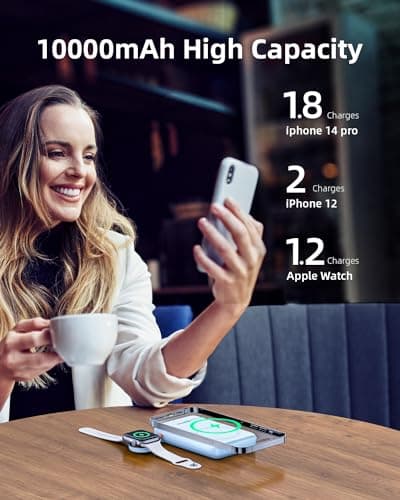 Innostyle Magnetic Power Bank, 10800mAh Wireless Portable Charger, Power Bank with Built in Cables, for iPhone 17/16/15/14/13/12 and Apple Watch Ultra/11/10/9/8/7/6/5, Blue 5