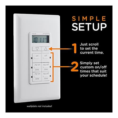 myTouchSmart In-Wall Digital Timer, 4 Programmable On/Off Buttons, 2 Easy On/Off Buttons, 24 Hour Daily Cycles, Blue LED Indicators, with Battery Backup, for Indoor/Outdoor Lights, Fans, 26893 5