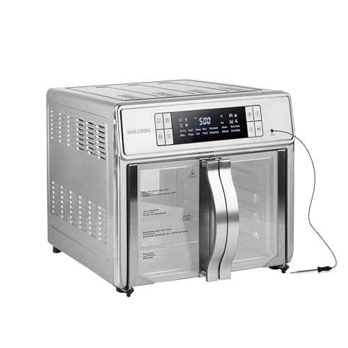 Kalorik Air Fryer Oven MAXX Series 26-Quart Flex Trio with Digital Controls Easy-View Door and 14 Cooking Presets, Converts into Dual 13 Quart Air Fryers, 1700-Watts, Stainless Steel