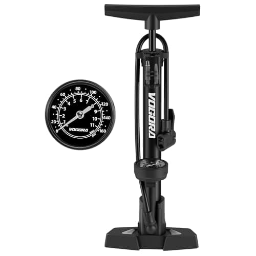 VOGORA Bike Pump Presta & Schrader Valves, Bicycle Pump with Pressure Gauge for All Bikes, Bike Tyre Pump for Car Tyres, Foot Pump for Road Mountain Bikes & Balls
