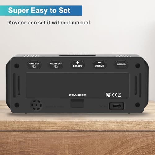 Peakeep Small Digital Alarm Clock Plug in for Bedrooms Bedside, Tiny Electric Clock Large Big Numbers Display Battery Backup for Desk Table, 6 Dimmers, 5 Adjustable Alarm Volume (White) 7