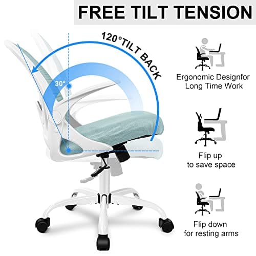 Primy Office Chair Ergonomic Desk Chair with Adjustable Lumbar Support and Height, Swivel Breathable Desk Mesh Computer Chair with Flip up Armrests for Conference Room（Light Blue） 5