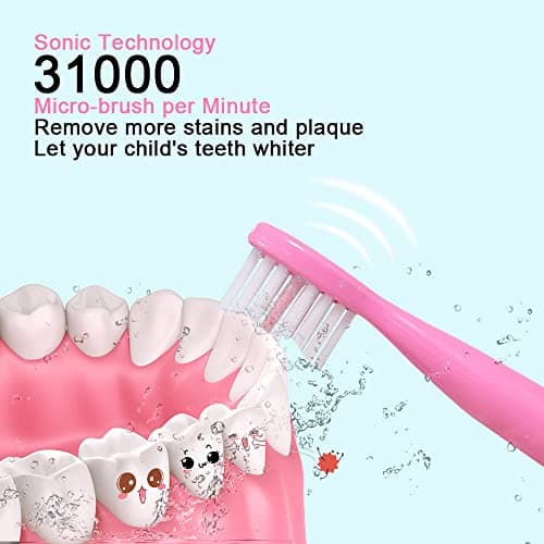 OJV 8630 Kids Sonic Electric Toothbrushes for Children Kids, 6 Modes 2-Min Timer, 6 Brush Heads, USB Rechargeable Power Smart Toothbrush for Girls Oral-Care Age 3-16 with Wall Mounted Holder (Pink) 5