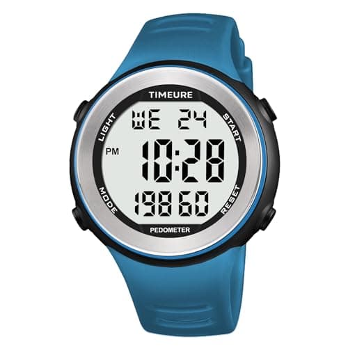 Mens Pedometer Watch for Walking Step Counter Watch No Charging, No App Connection, with EL Backlight. Simple, Practical Choice for Mobile-Free Fitness Enthusiasts TIMEURE-2308 (Blue)
