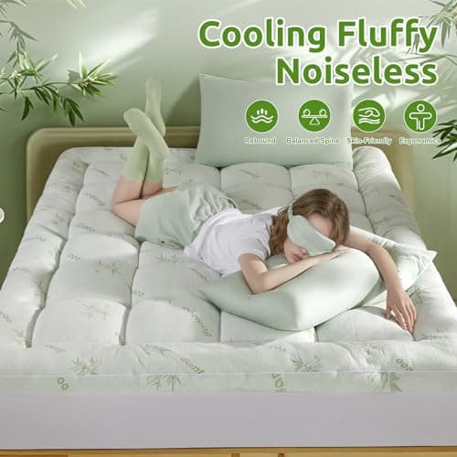 Shilucheng Cooling Queen Mattress Topper, Extra Thick 1200 GSM Down Alternative Fill, Soft Mattress pad for Back Pain, Bed Mattress Topper with 8-21" Deep Pocket (Green, 60"x80") 8