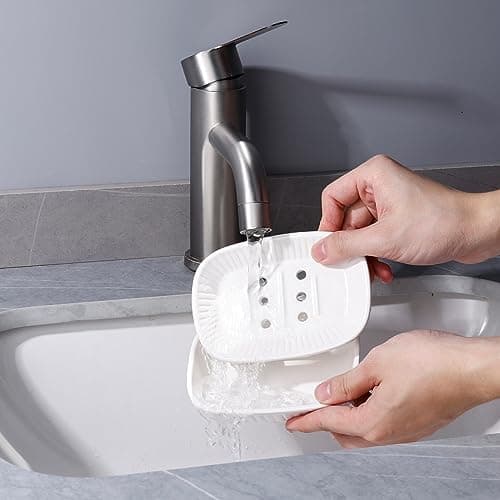 ANTIS'S HOME Ceramic Soap Dish, Self-draining Soap Holder, Double Layer Bar Soap Holder, White Draining Soap Dishes for Bathroom Shower Kitchen, Minimalist Vintage Style, Keep Soap Dry 8