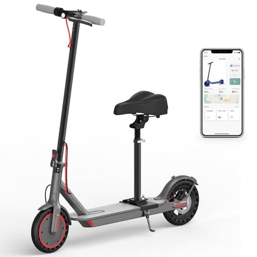 Roinside Electric Scooter with Seat - 8.5" Solid Tires, 350W Motor, Up to 19 MPH and 21 Miles Long-Range Commuting Foldable Scooter for Adults with Dual Braking System and Smart App
