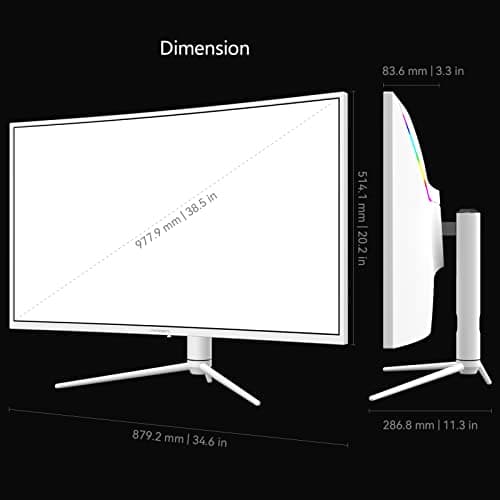 INNOCN 39G1R 39" Ultrawide Curved Gaming Monitor 165Hz 144Hz(Support) QHD 2K 2560 x 1440p HDMI 2.0 HDR10 FreeSync Computer Monitor, 99% sRGB, Tilt/Swivel/Height Adjustable, w/Speakers, White 7