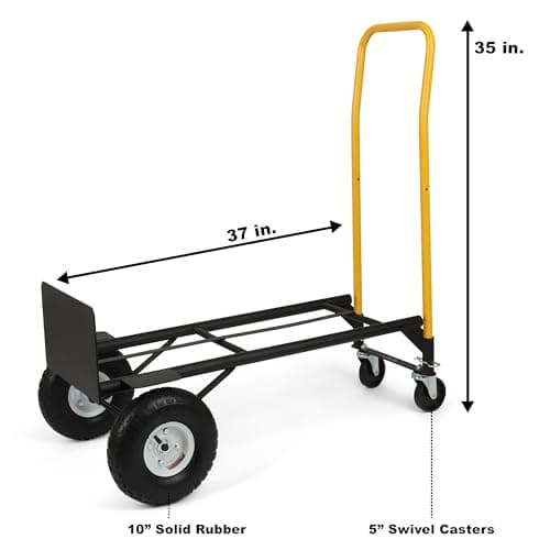 Simpli-Magic 800 lb Capacity 2 in 1 Convertible Hand Truck and Dolly with 10" Flat-Free Solid Rubber Wheels,Black with Yellow Handle. 5