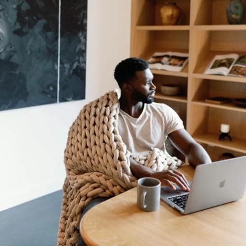 Nuzzie Original Knit Weighted Blanket- Breathable, Cooling, Hand Made Knit Throw Blanket for Sleep for Relaxation - Machine Washable, Stylish Design (Taupe, Throw | 12lbs | 44"x60") 8