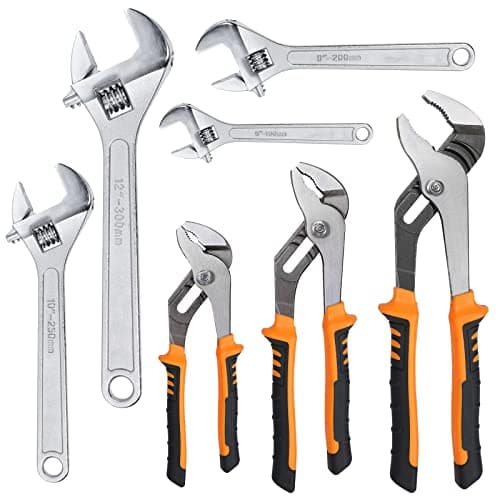 FASTORS 7-Pack Adjustable Wrench & Joint Pliers,Tongue and Groove Plier Set with Adjustable Wrench Set for Home Repair,Forged Steel Anti-Slip Comfortable Grip Handle
