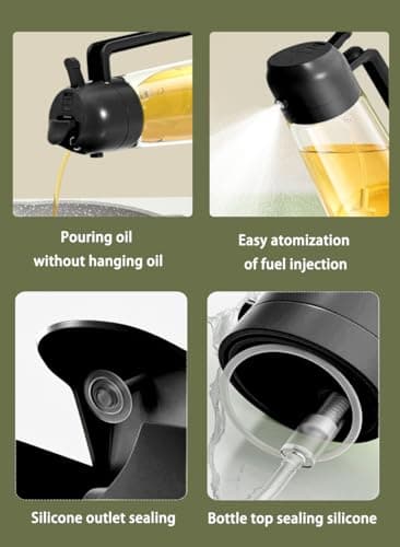 NIKKIER Oil Sprayer for Cooking,2 in 1 Olive Oil Dispenser and Oil Sprayer 470ml Olive Oil Spritzer for Air Fryer, Salad,BBQ,Roasting-Black 5