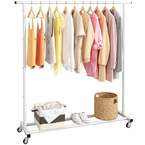 Buzowruil Metal Rolling Clothing Rack Adjustable Freestanding Garment Organizer with Wheels, Space-Saving Design for Home, Closet, Office, or Retail, White