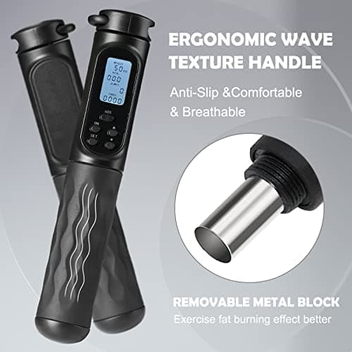 STRPRETTY BASIC Jump Rope with Counter, Cordless Jump Rope Adjustable Length Weighted Skipping Rope with Calorie Counter for Fitness Crossfit Exercise Training Indoor Outdoor (Black) 5