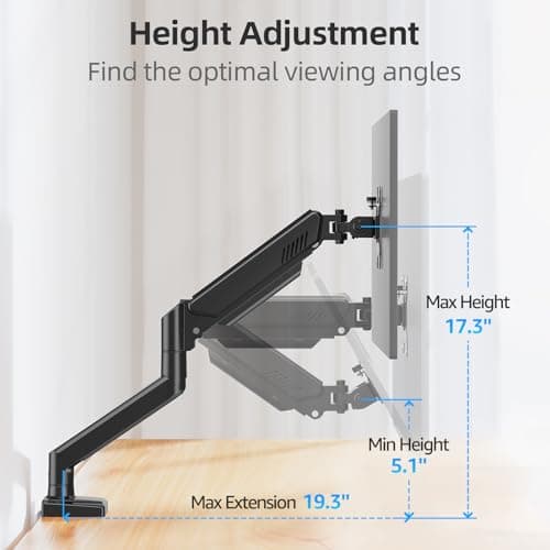 Monitor Arm for 13-32 inch Screens, Monitor Desk Mount, Adjustable Height, VESA Mount with Clamp & Grommet Bases, Freelift Black 8
