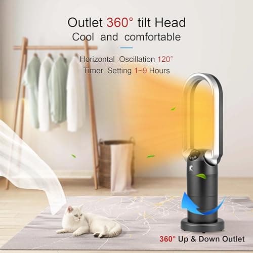 Ocean Loong 1500W Bladeless Tower Fan & Space Heater Combo for Home with Remote Control Timer Oscillation Tip-Over Switch and Adjustable Thermostat, 29” (Grey) 5