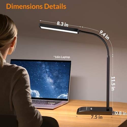 LEPOWER Desk Lamp, 800LM LED for Home Office, 12W Reading for Desk, Eye-Caring Light, Touch Table Gooseneck Lamp, 50 Lighting Modes, Bright for Bedroom, Study (Black) 8