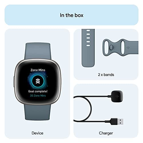 Fitbit Versa 4 Fitness Smartwatch with Daily Readiness, GPS, 24/7 Heart Rate, 40+ Exercise Modes, Sleep Tracking and more, Waterfall Blue/Platinum, One Size (S & L Bands Included) 7