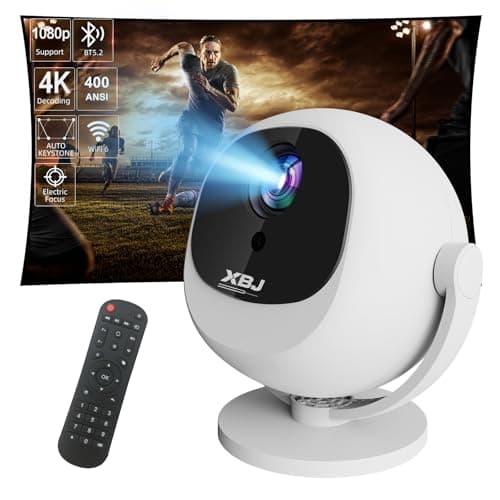 XBJ [Built-in Apps/Electric Focus/400 ANSI] 360 Mini Portable Projector, Wifi 6, Bluetooth, Smart Movie Projector for Bedroom, Support 4K Proyector Portátil, Auto Keystone, Compatible with TV Stick
