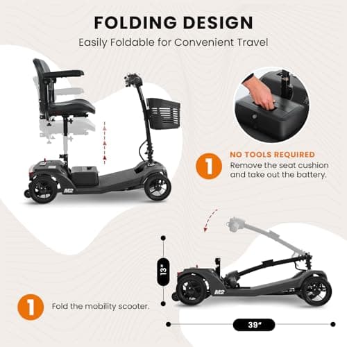 Electric Foldable Mobility Scooter for Adults 4 wheelMobility, 330lbs Max Weight,10-15miles Per ChargeElectric Powered Wheelchair Power Scooters Black 7