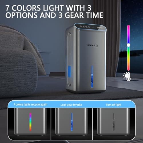 Dehumidifiers for Home (85 OZ Water Tank, 800 sq.ft) Quiet Small Dehumidifier for Basement Bedroom Bathroom with Drain Hose, 3 Gear Timer, Sleep Mode, Auto Shut Off, 7 Color Ambient Light 6