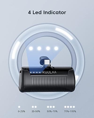 Kuulaa Portable Charger USB C Power Bank 4500mAh Small Portable Phone Charger Android Compact Plug in Battery Pack Portable Compatible with iPhone 15, Samsung Galaxy, Moto, LG, Pixel, Black 5