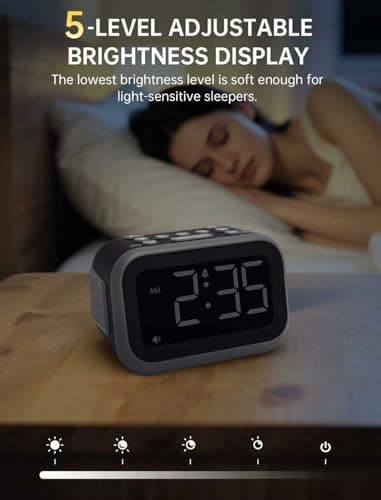 Acedeck Super Loud Alarm Clock: 115dB Dual Alarms and 6 Alarm Sounds for Heavy Sleepers - Adult Shift Workers in Bedroom or Daily Wake-Up Use - Gray 6