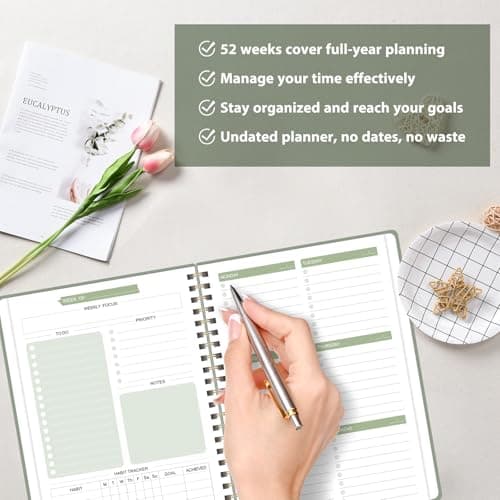 Undated Weekly Planner, Weekly To Do List Notebook with Goal, Organizer & Habit Tracker, A5 Daily Planner with Spiral Binding, Ideal for Office School Suppies 5