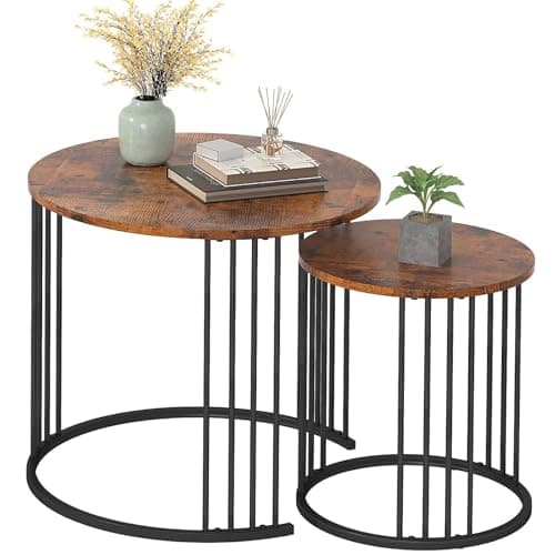 YORKING Nesting Coffee Table Set of 2, Round Table, Modern End Side Table Night Stand for Bedroom Dining Room (Brown)