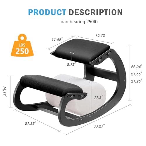 Adjustable Kneeling Chair, Wooden Ergonomic Chair Knee Chair Posture Chair - Improve Your Posture with an Angled Seat for Home,Office (Cylindrical Black) 9