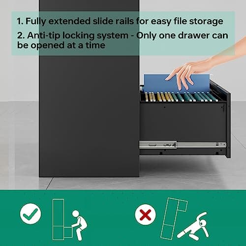 Letaya 5 Drawer File Cabinet with Lock,Metal Lateral Filing Cabinets for Home Office Hanging Files Letter/Legal/F4/A4 Size(Black-Requires Installation) 5