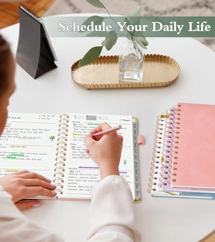 2026 Planner, Hardcover Leather Weekly and Monthly Planner, January 2026 - December 2026, Spiral Yearly Agenda Organizer Book 2026 with Tabs, Daily Calendar Planners for School Work Home, A5 (5.75" x 8.38"), Pink 7