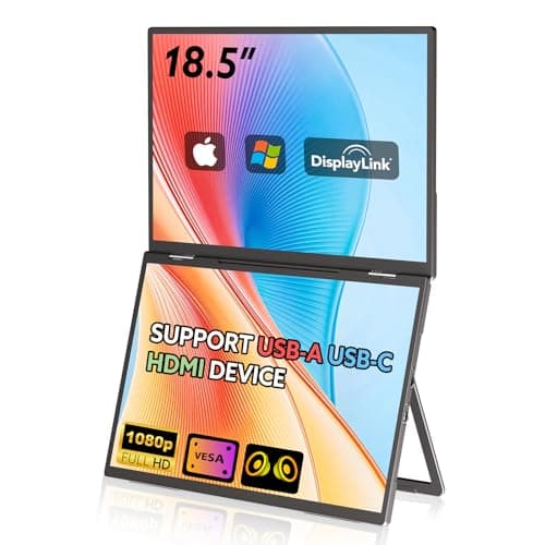 GWSGUT 18.5'' Dual Portable Monitor FHD 1080P 100Hz USB-C USB-A HDMI One Cable Connection External Folding Stacked Triple Monitor Built-in Stand Speakers for Laptop Desktop Windows Mac