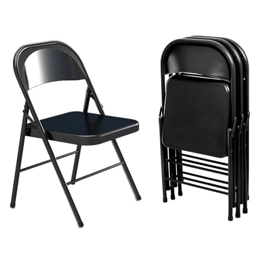 VENI HOME 4 Pack Folding Chairs,Metal Folding Chairs Steel Frame with Double Hinged for Office Wedding Party Patio Dinning Events, Black