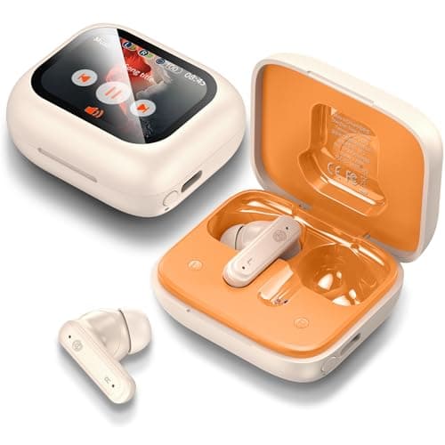 THREE PEACHES Wireless Earbuds Bluetooth 5.4 Headphones, Touch Screen, Active Noise Cancelling, USB Charging Case for iPhone/Android