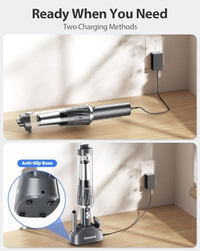 XenonLab Handheld Vacuum Cordless 25000Pa Car Vacuum 3-in-1 Handheld Vacuum, Includes Smart Display and Charging Base Hand Vac Cordless Rechargeable One-Touch Empty for Home/Pet/Car (White) 9