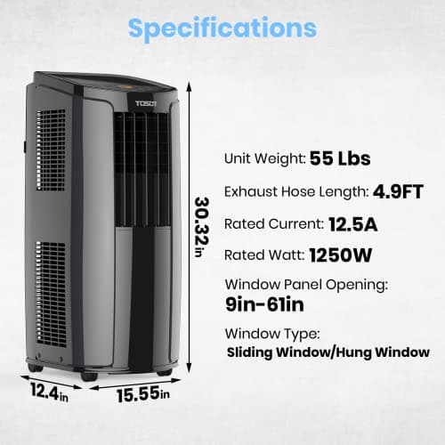 TOSOT 10,200BTU (6,200 BTU SACC) Portable Air Conditioner, Smart Wifi Control, AC Unit with Dehumidifier, Fan, Window Kit for Easy Installation, Cool Rooms Up to 400 Square Feet, Shiny Series 7