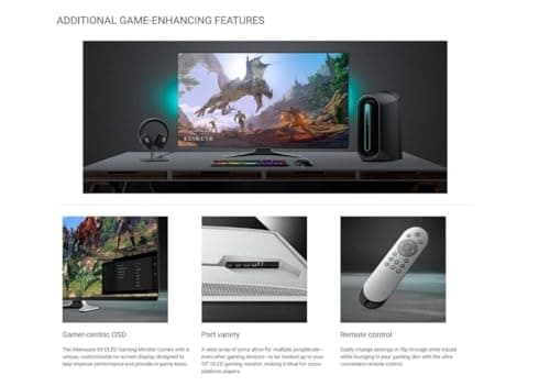 Alienware 55 OLED Gaming Monitor: AW5520QF, World’s First 55" OLED Gaming Monitor. Featuring 4K Resolution 3840 x 2160 at 120Hz True-to-Life Colors, Low Input Latency and AW Legend Industrial Design 6