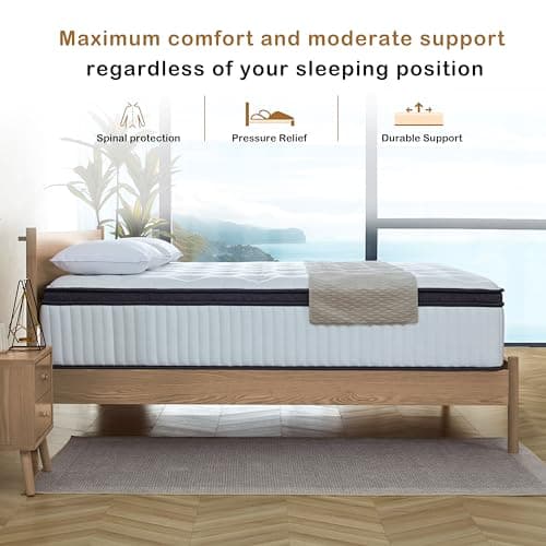 Tegeniss 12 Inch Innerspring Hybrid Mattress in a Box with Gel Memory Foam, Individually Wrapped Encased Coil Pocket Spring Mattress, Pressure Relief, Medium Firm Support,54"*75"*12" 5