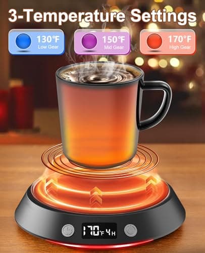Kepwam Coffee Mug Warmer - 50W Electric Coffee Warmer for Desk 3 Temp Settings & 2-9 Timer Smart Cup Warmer for Desk Candle Warmer Plate with LED Lights Beverage Tea Milk Warmer for Home & Office 2