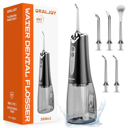 Water Dental Flosser Pick for Teeth - 300ML Portable Cordless Oral Irrigator, Rechargeable Irrigation Cleaner Professional Electric Flossing Machine for Teeth Cleaning Power Flosser Travel (Black)