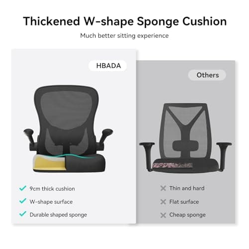 Hbada Office Chair Ergonomic Desk Chair, Office Chairs with PU Silent Wheels, Breathable Mesh Computer Chair with Adjustable Lumbar Support, Flip-up Armrests, Tilt Function, Black 5