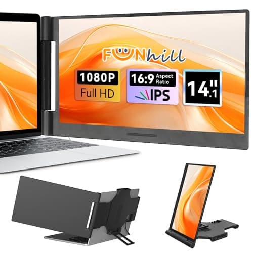 Funhill Laptop Screen Extender 14 inch, 1080P IPS Laptop Monitor Extender, 280° Rotation Portable Monitor for 13-17.3" with USB-C/HDMI Port, Plug-Play Portable for Windows/Mac/Android