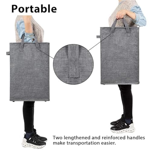 ZERO JET LAG Slim Laundry Hamper With Handles Collapsible Laundry Basket Thin Dirty Clothes Basket Narrow Laundry Bag Foldable Dirty Cloth Hamper 45L (23 inches,Dark Grey) 8