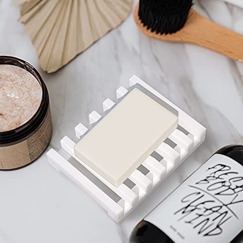 Topsky 2Pcs Soap Dish Holder, Non-Slip Bathroom Accessories Silicone Soap Case Saver, Sink Deck Bathtub Shower Dish Soap Drainer, Silicone Holder for Soap, Sponges, Scrubber (White) 5