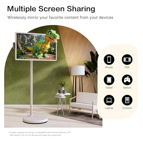 ApoloSign 32 inch FHD Smart Portable TV, 1080P Rolling TV on Wheels with Rotatable Touch Screen, Android 13 OS, 8G RAM+128G Storage, Built-in Battery, Full Swivel Rotation, Voice Remote 6